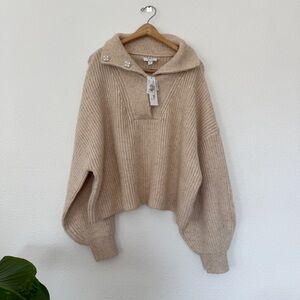 Topshop Knit Snap Collar Sweater Oat New